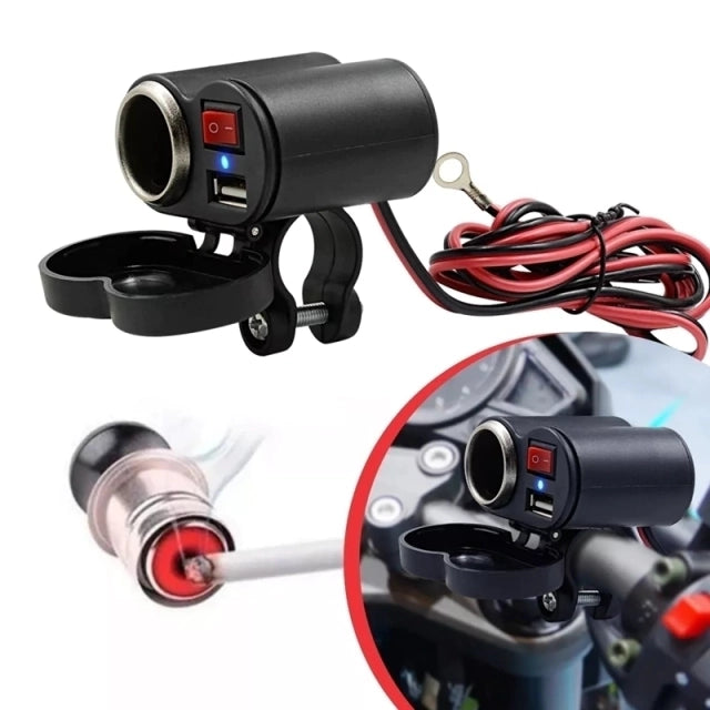 Tomada USB Para Moto Carregador Celular + Acendedor