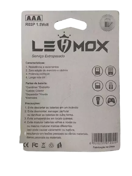 PILHAS AAA LEHMOX 4 UNIDADES LE-2005